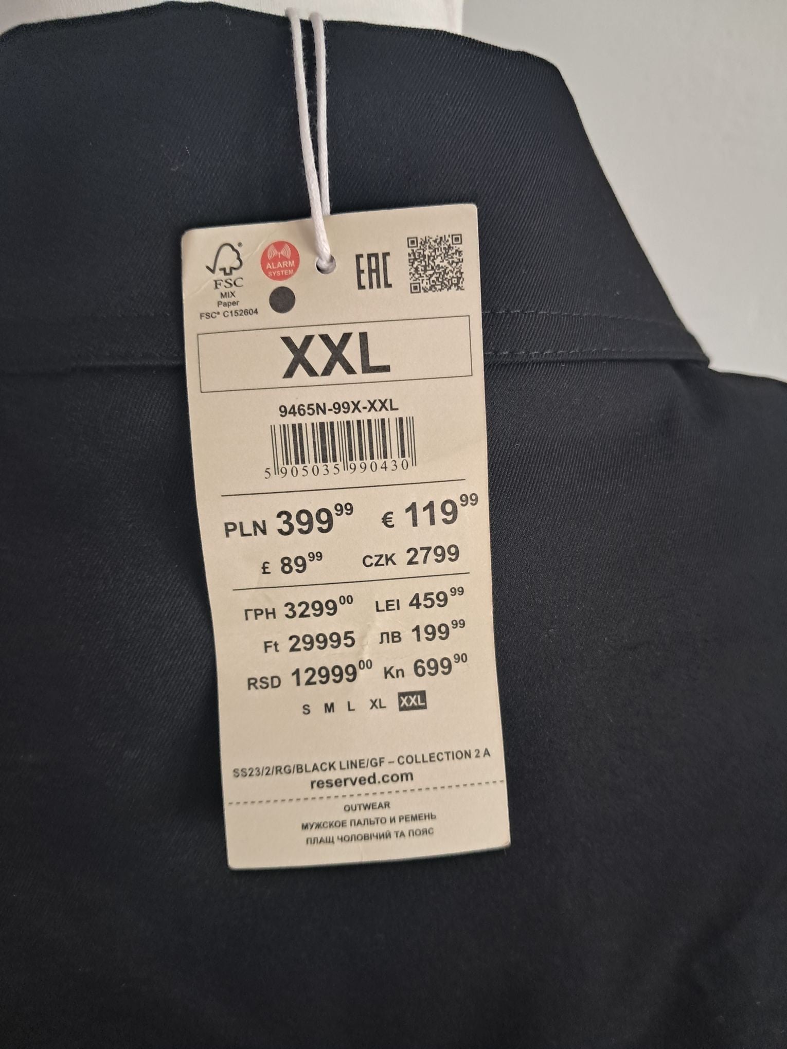 Długi Czarny Trencz Reserved - Rozmiar XXL