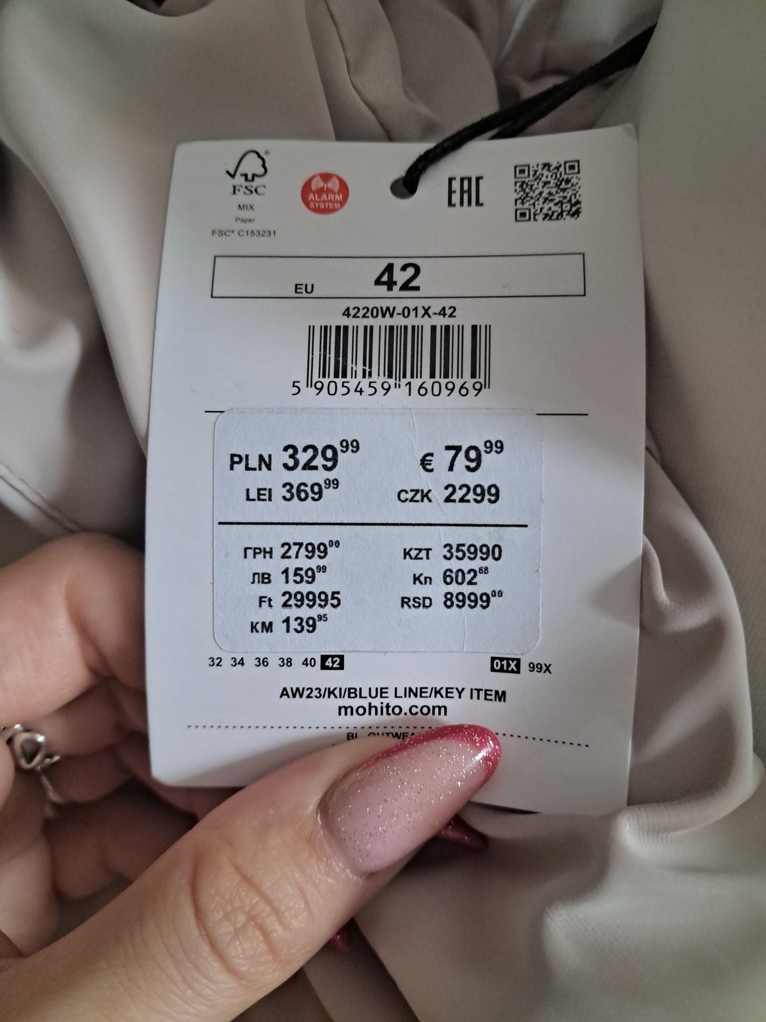 Kremowy Płaszcz Mohito XL - Nowy z Metką (Kropki pod Podszewką)